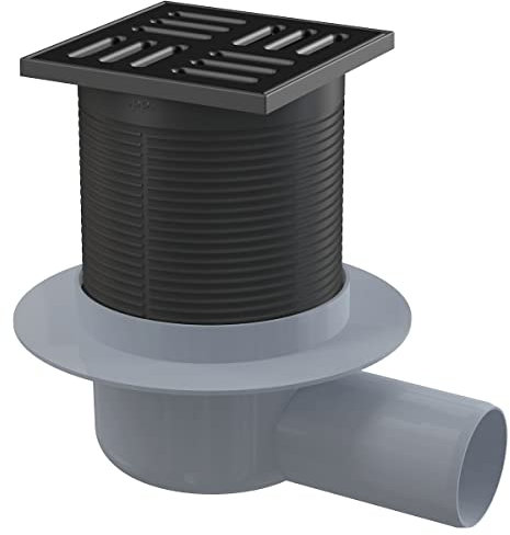 alcadrain Bodenablauf Kombi Siphon Edelstahl Abdeckung schwarz Abdichtvlies | Duschablauf Bad Sauna, Anschluß:waagerecht