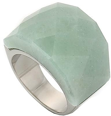 Beydodo Edelstahl Ringe Damen, Ring Personalisiert Breit mit Hellgrün Stein Siegelring Partnerringe Hochzeit Ringe für Frauen Silber Gr.60 (19.1)