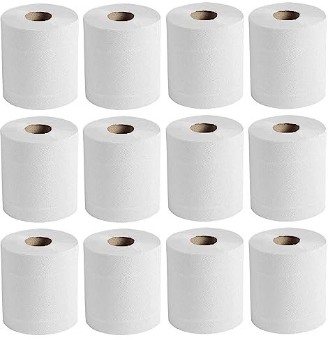 M1SS (Pack of 12) White Paper Tissue Rolls 2 Ply Embossed Centre Feed with 40GSM 300 Sheets, Strong and Absorbent, Multipurpose Wipe & Clean, Kitchen Towels for Cleaning, Wiping