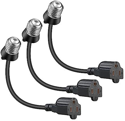 3PCS Light Bulb Outlet Socket Adapter Compatible With E26/E27 Light Socket To Plug Adapter Convert For Garage