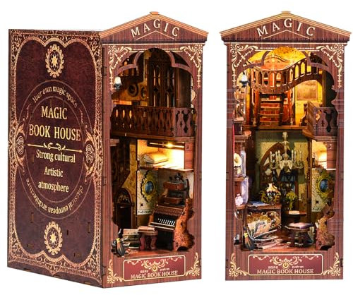 Ulikey DIY Book Nook Kit, DIY Miniature House, 3D Puzzle Buchstützen aus Holz mit LED-Licht und Gebrauchsanweisung Geeignet für Kinder oder Erwachsene ab 10 Jahren zum Bauen
