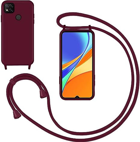GoodcAcy Funda con Cuerda para Xiaomi Redmi 9C, Anti-Choque Anti-arañazos Carcasa TPU Suave Silicona Case con Correa Colgante Ajustable Collar Correa de Cuello Cadena Cordón,Rojo