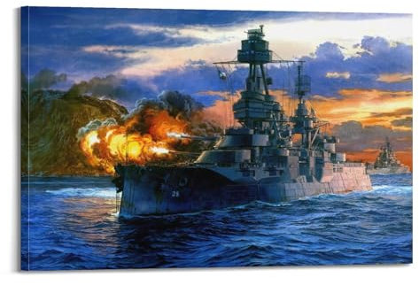 LADV WWII Vintage Battleship Poster 1945 Iwo Jima USS Texas Dekorative Malerei Leinwand Wandkunst Bild 30 x 45 cm