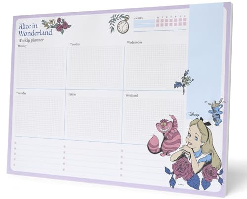 Grupo Erik Wochenplaner Block A4 Kalender Planer Disney Alice im Wunderland Tischkalender Block - Kalender Planer - Tischplaner A4 - Tischkalender ohne Datum - Schreibtischunterlage Papier