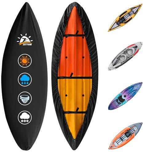 Zettum Kayak Covers for Outdoor Waterproof 600D PU Fabric Canoe Cover Heavy Duty Paddle Board Covers, Kayak Storage Dust Cover for Fishing Boat/Canoe/Sup Board Cover (3.9-4.2m/13-14ft)