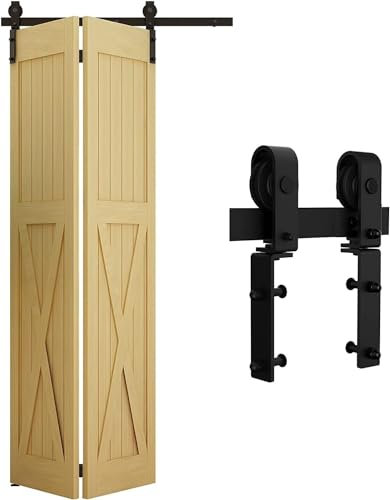 WOLFBIRD Herraje de puerta corredera plegable de 76 m para sistema de herraje direccional unilateral, kit de puerta plegable adecuado para puertas de 2 puertas con un ancho total de 66 cm