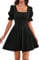 GORGLITTER Women's Summer Square Neck A Line Mini Dress Puff Sleeve Plain Elegant Casual Skater Dresses Black XS