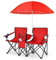 COSTWAY Chaise de Camping Pliante, Chaise d'extérieur Portable avec Glacière et Parasol, Chaise de Plage à 2 Places avec Porte-gobelet et Sac de Transport, Charge120 KG, pour Randonnée, Pêche(Rouge)