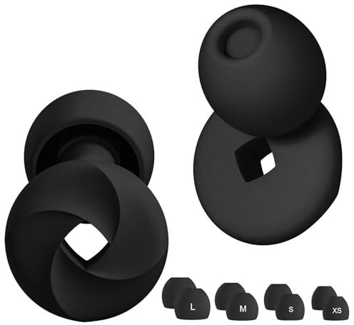 Moizia Tapones antirruido para dormir, tapones para los oídos 33dB, Protección auditiva para músicos, motos, viajes, natación y sensibilidad al ruido,+8 almohadillas XS/S/M/L (Negro)