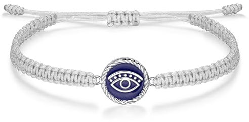 J.Endéar Böser Blick Armband Silber 925 für Damen Mädchen Schutz Amulett, Schnur Geflochtenes Armband Handgemachte Marineblau Charme Nazar Glück Schmuck Geschenk, Grau