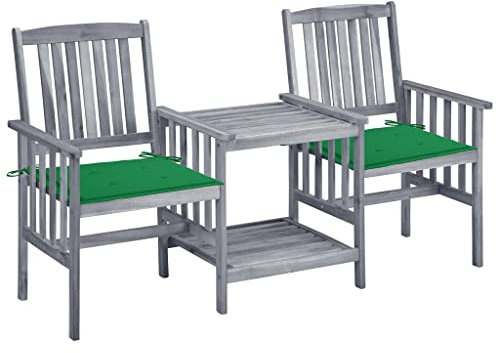 KATERYY Gartenstühle mit Teetisch und Kissen Massivholz Akazie,Stilvolle Gartengarnitur aus Akazienholz mit praktischem Teetisch für Balkon und Terrasse