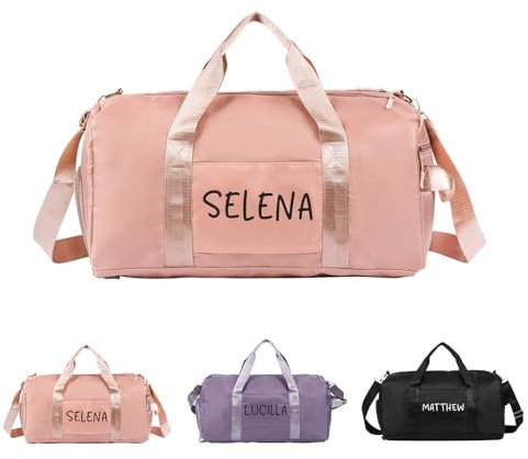 Sac Polochon Personnalisé avec Nom pour Hommes et Femmes - Sport, Voyage, Danse, Yoga, Natation (Rose)