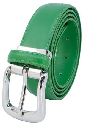 YEHMAN Ceinture classique 3 cm en croûte de cuir de vachette ajustable boucle argenté à ardillon 120 cm (Vert)
