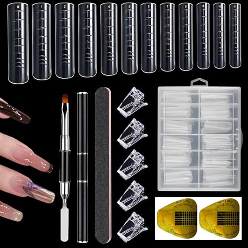 120 Stücke Dual Nail Forms Set, CIYIN Dual Tips Nägel, 100 Stück Nagel Schablonen, Nagel Tips Set mit Dual-Ended Nagel Pinsel, Nagelspitzen Clip und Nagelfeile für Polygel Nagel Werkzeug
