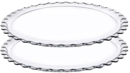 JUANIO Lot de 2 Plat à Tarte Rond en Verre Transparent, Plat à gâteau, Plat de Service - Diamètre 37 cm