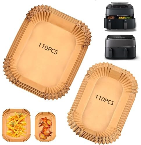 Hivio 220 pezzi di carta da forno Airfryer per Philips Dual Basket Airfryer 3000 serie 6L/3L, serie 5000 6L/3L, accessori per friggitrice ad aria calda Philips NA350/00 NA550/00, accessori Airfryer