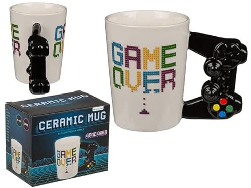 BLUECHOLON Taza de cerámica Game Over con asa en forma de mando, 350 ml