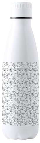 Docliick - Botella agua deportiva Acero Inoxidable, Térmica 790ml, botella con dibujos originales exlusivos y frases motivadoras. Cantimplora Aislamiento Doble Pared.Dibujo de Caras de Mujer