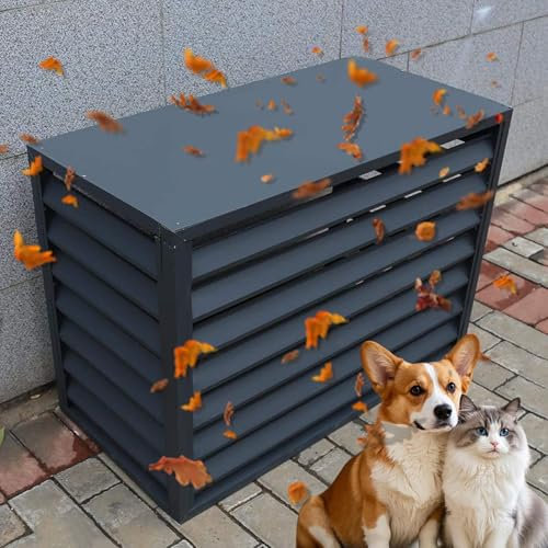 Cache Pompe a Chaleur Extérieur Aluminium Clôture de Jardin de Dépistage de Confidentialité, Grille de Protection Support de Fleur(Black,100x50x70cm/39x20x28in)