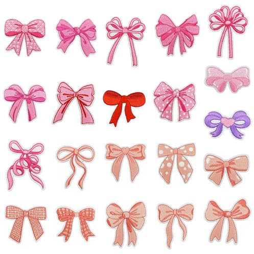 Attuslla 21 Stück Rosa Schleifen Flicken Patches, Patches zum Aufbügeln aus Schleifen für Kleidung, Kleid, Hut, Jeans, DIY Zubehör