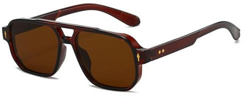 LJCZKA Retro Pilote Lunettes de Soleil pour Femme et Homme Lunettes de Soleil Carrée Double Pont Années 70 Mode Protection UV400