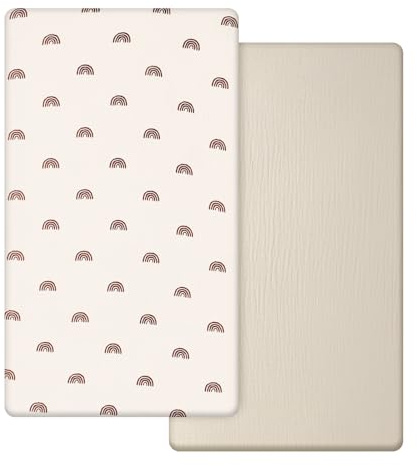 Peepeemax Kinder Spannbettlaken 70x140 cm, Musselin Baumwolle Bettlaken Kinderbett, Weich und Atmungsaktiv Matratzenschoner Laken für Beistellbett Babybetten Kinderbett, 2er Pack, Regenbogen