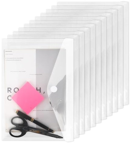 20 pochettes plastique A4, pochette transparente A4 avec fermeture et étiquette, porte documents imperméable