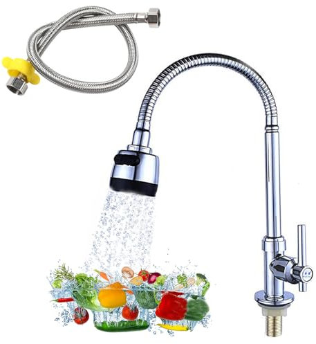 Grifo de Fregadero de Cocina, Con Manguera de Enlace de 60 cm, Grifo Acero Inoxidable, Grifo de Cocina Flexible, Grifo de Cocina para Agua Con Burbujeador y Filtro, (Solo Agua Fría)