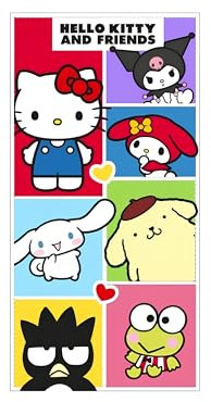 My Melody Strandtuch für Kinder, Mikrofaser, Rosa mit weißen Streifen, 70 x 140 cm (Hello Kitty Friends)