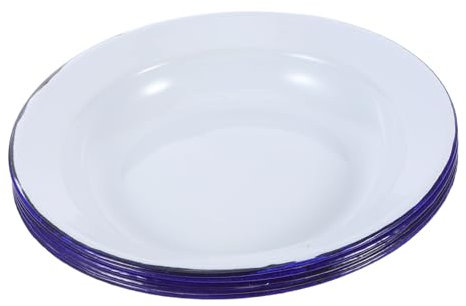 Amosfun 5pcs Vintage Enamel Hot Pot Plate Round Plates Bowls Enamel Tray Reusable for Home Restaurant