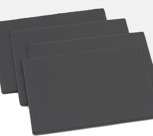 hausleben 4er Set Schieferplatte rechteckig 35x25 cm – Servierplatte aus Naturschiefer – Antirutsch, lebensmittelecht, modern – Ideal für Käse, Sushi, Tapas & Deko (35cmx25cm)