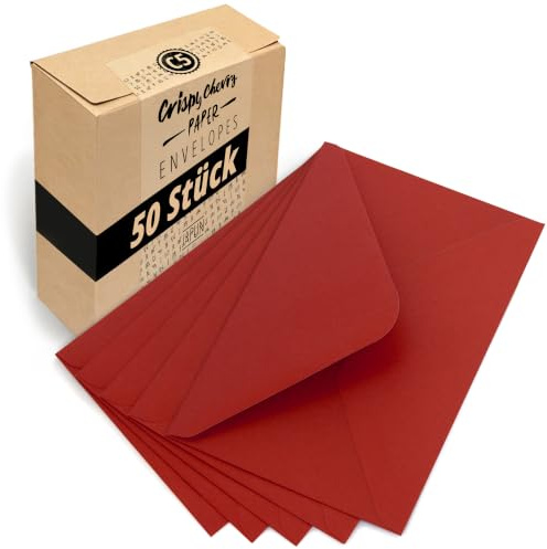 Japun - Briefumschläge (50 Stück) - DIN C5, 220 x 156 mm, rot | Kuvert aus 140 g/m² Papier, Umschlag mit Nassklebung ohne Fenster, für Einladungen zum Beschriften und Bedrucken