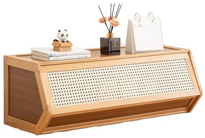 Stackable Bamboo Cabinet, Storage Cabinet with Flip-Up Door, Modern Standing Collectors Display Box for Kitchen Counter, Pantry Cupboard, Bedroom, Living Room (86x30x31cm)