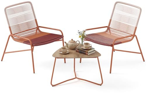 GIANTEX Rattan Gartenmöbel Set, Balkonmöbel Kleiner Balkon, Balkonset 2 Stühle mit Tisch, Balkon Möbel für 2 Personen, Terrassenmöbel Outdoor Sitzgruppe, Gartengarnitur Wetterfest, Outdoor Möbelset