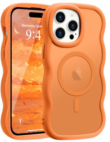 Pepmune Magnetic for iPhone 14 Pro Case Translucent Matte Orange | Compatible with Magsafe,Cute Curly Wave Frame Phone Case,Soft TPU Bumper Slim Fit Shockproof Protective Cover for Men-Orange