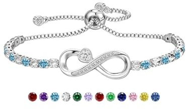 Birthstone Infinity Tennis Bracelet for Womens Girls S925 Silver Gifts | 12 Birthstone Colors Birthday Gifts for Women Girls Jewellery Gifts for Mum Girlfriend, Sparkling Cubic Zirconia Bracelet