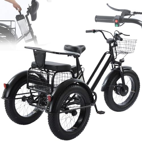 LTdlhFk Elektrisches Dreirad, Elektrisches Lastenrad Für Erwachsene, 200 Kg Tragfähigkeit, 20 * 4,0 Zoll Breite Reifen, Motorisiertes E-Dreirad, Ideal Für Pendler Und Reisen