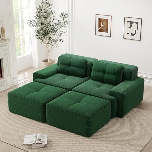 NuvlaGu Boneless 2-Sitzer Sofa mit Tiefem Sitz für Wohnzimmer U-förmiges Sofa bequemes Corduroy-Cloud-Sofa Modulares Sofa mit Ottoman Cloud Modulsofa Modulares Zweisitzer-Sofa Montagefreies Sofa
