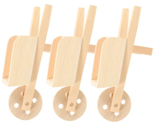 ifundom 3 Pcs Dolls House Mini Wooden Wheelbarrows Models Natural Color Mini Cart Barrows for Dollhouse Accessories Micro Landscape Garden Décor