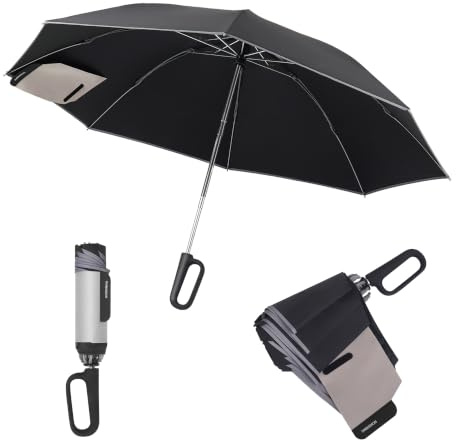 Honsheng Regenschirm Klein Taschenschirm Sturmfest Automatik Auf und Zu,Schirm Reflektierend,Schnelles Zusammenlegen mit Premium-Klettband,Kompakte Reverse-Faltung für Damen und Herren Umbrella