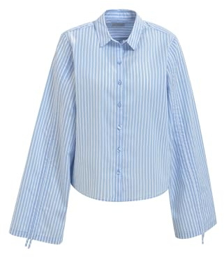 Milano Italy Damen Gestreifte Bluse mit Ärmel-Raffung