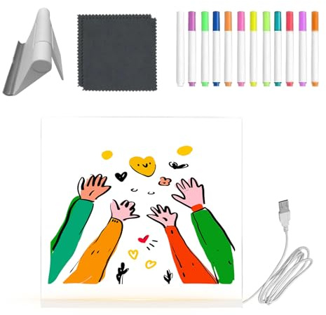 Panneau LED - Panneau Acrylique Transparent | Avec 12 Feutres Couleurs Et Trépied Pliant Lumineuse LED Effaçable - Pour Jeunes, Filles Garçons, Art.