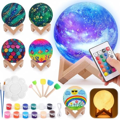 Playtastic Mond: DIY-Mondlampen-Bastelset inkl. Malmaterial & 12-Farben-Farbkasten (Mondlampe bemalen, Kinder Bastelset, Farbe)