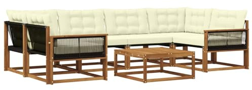 vidaXL Outdoor-Sofagarnitur mit Kissen 7 pcs Natur und Creme, Garten, modernes Outdoor-Sofa, gemütliches Möbel, langlebige Lounge, perfekte Terrasse-Sitzgruppe