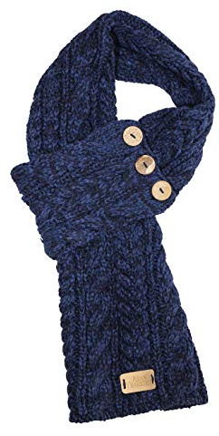 Aran Traditions Navy Blue Cable Wrap Button Scarf(Size: One Size)