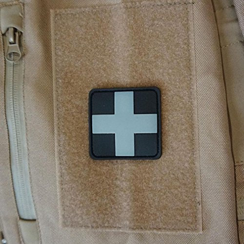 Copytec Sanitäter Patch Ersthelfer Arzt Airsoft Erstehilfe Emblem 3D PVC Kreuz Medic Sani Aufnäher Rubber Grau 5x5cm #20343