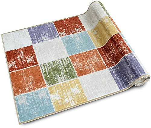 Teppichläufer Capera | Patchwork Muster im Vintage Look | viele Größen | moderner Teppich Läufer für Flur, Küche, Schlafzimmer | Niederflor Flurläufer, Küchenläufer | Breite 80 cm x Länge 350 cm
