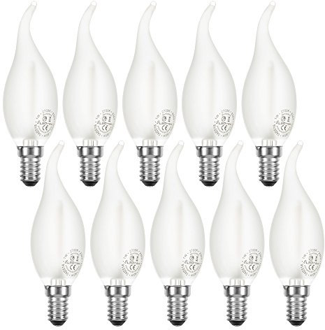 NCC-Licht 10 x LED Filament Windstoß Kerze 2W fast 25W E14 MATT 230lm Leuchtmittel extra warmweiß 2200K Retro Nostalgie