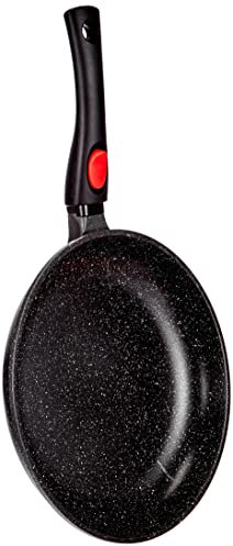 Kamberg – 0008023 – Pfanne 28 cm – Abnehmbarer Griff – Aluminiumguss – Beschichtung in Steinoptik – Für alle Herdarten, auch Induktion – PFOA‑frei, Schwarz