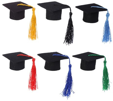 LUOEM 6 Stück Mini Doktorhut Weinflasche Deko Doktorhut Form mit Quasten, Doctor Hut Form mit Quasten für Graduation Party